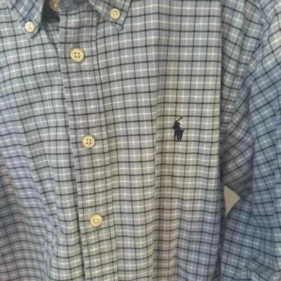 NWOT Ralph Lauren boys blue plaid button down shirt size medium - Picture 4 of 9
